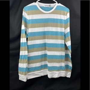 Topman Men’s Long Sleeve Pullover Striped Shirt Sz L